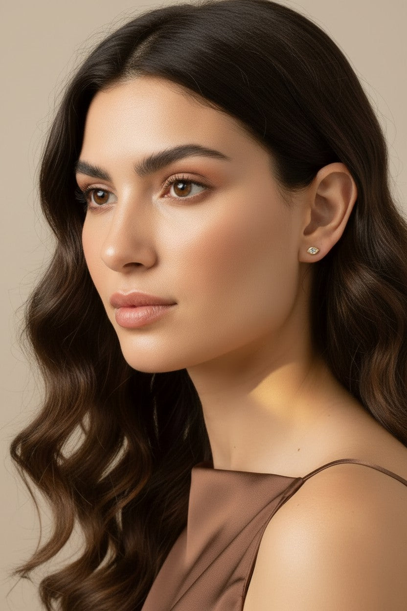 18k Gold Filled Elliptical CZ Stud Earrings | Elegant Elongating Shape