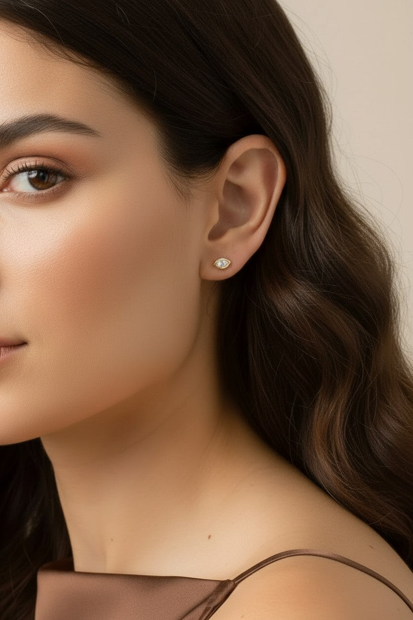 18k Gold Filled Elliptical CZ Stud Earrings | Elegant Elongating Shape