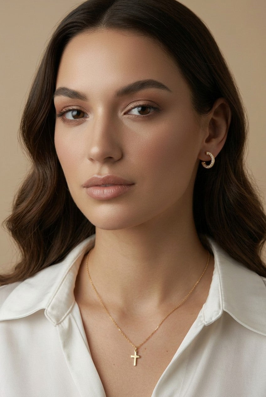 18k Gold Filled Half Round CZ Stud Earrings | Understated Sophistication