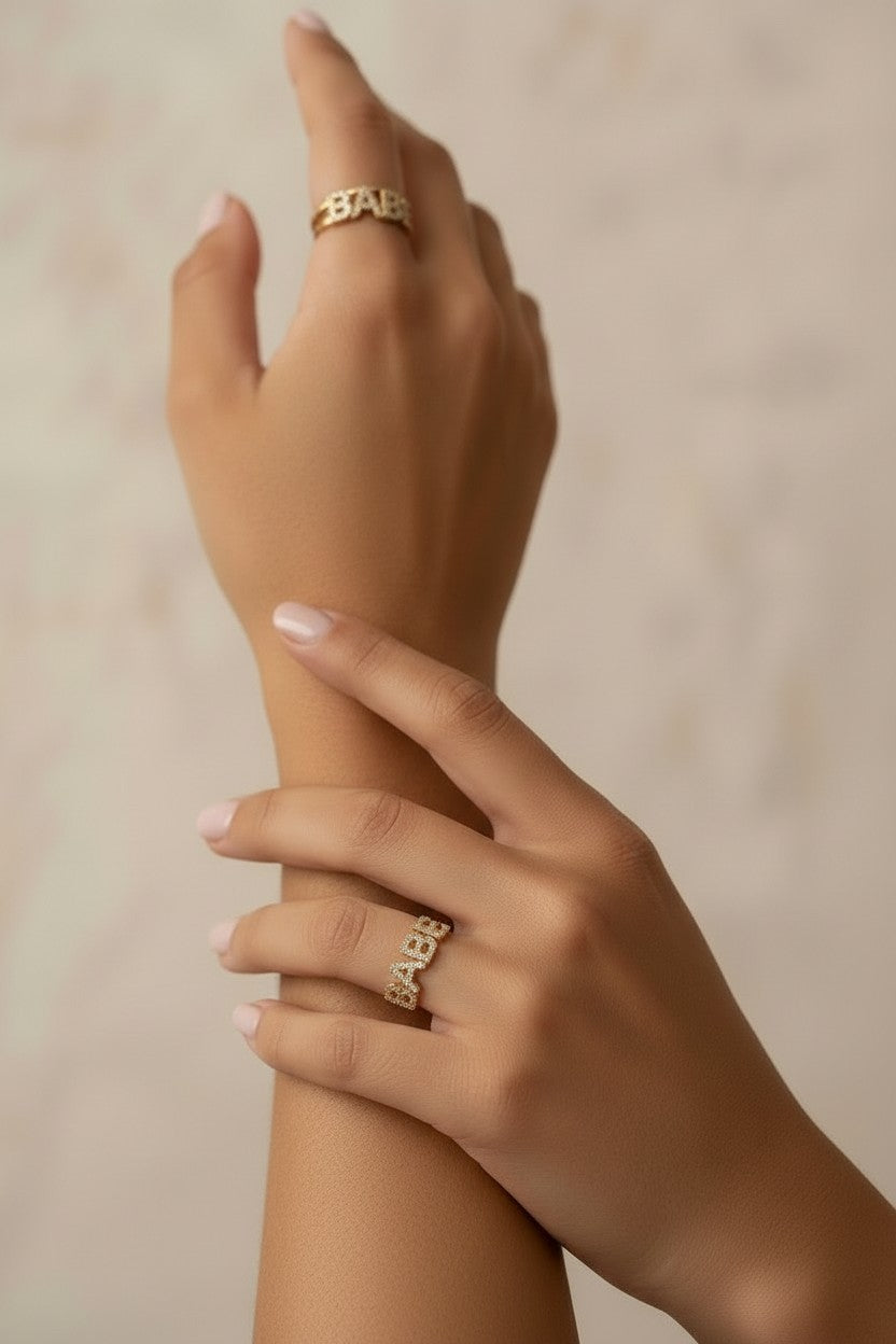 18k Gold Filled CZ "Babe" Ring | Chic & Playful Statement