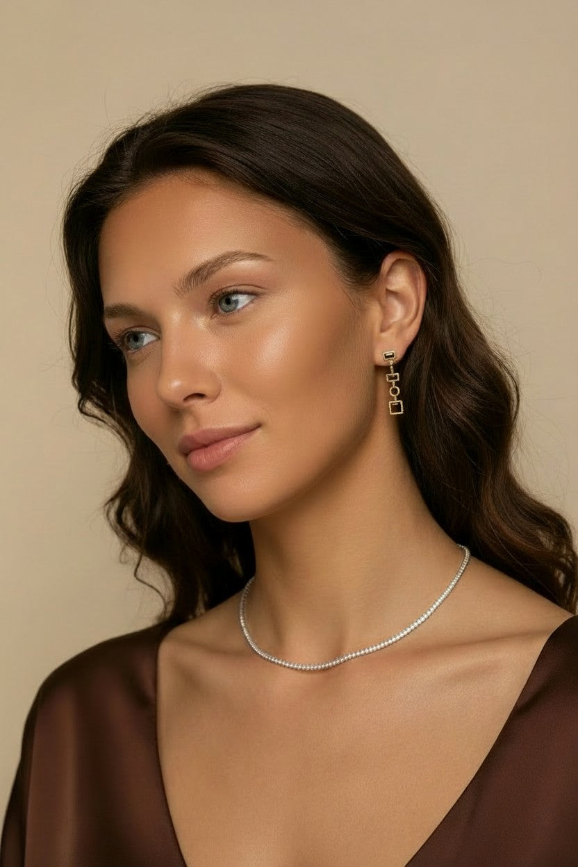 18k Gold Filled Black Dangling Shapes Earring