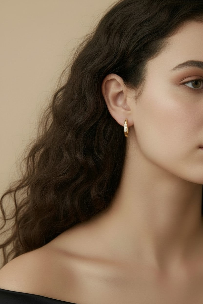 18k Gold Filled Carabiner CZ Hoop Earrings | Edgy Contemporary Sparkle