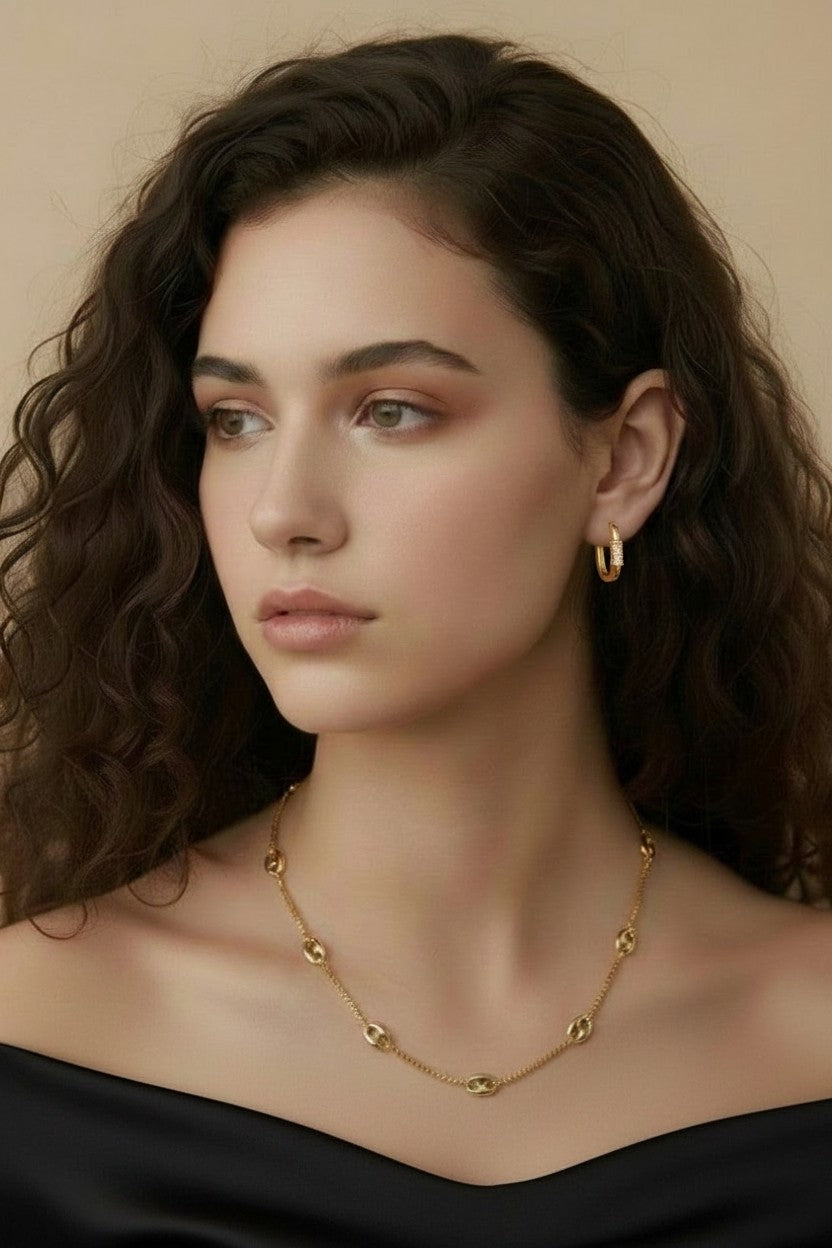 18k Gold Filled Carabiner CZ Hoop Earrings | Edgy Contemporary Sparkle