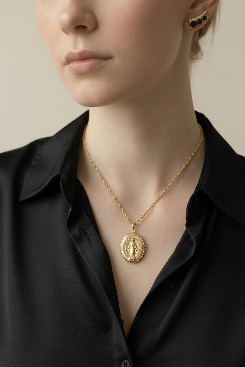 18k Gold Filled Our Lady of Grace Locket Necklace | A Meaningful Keepsake