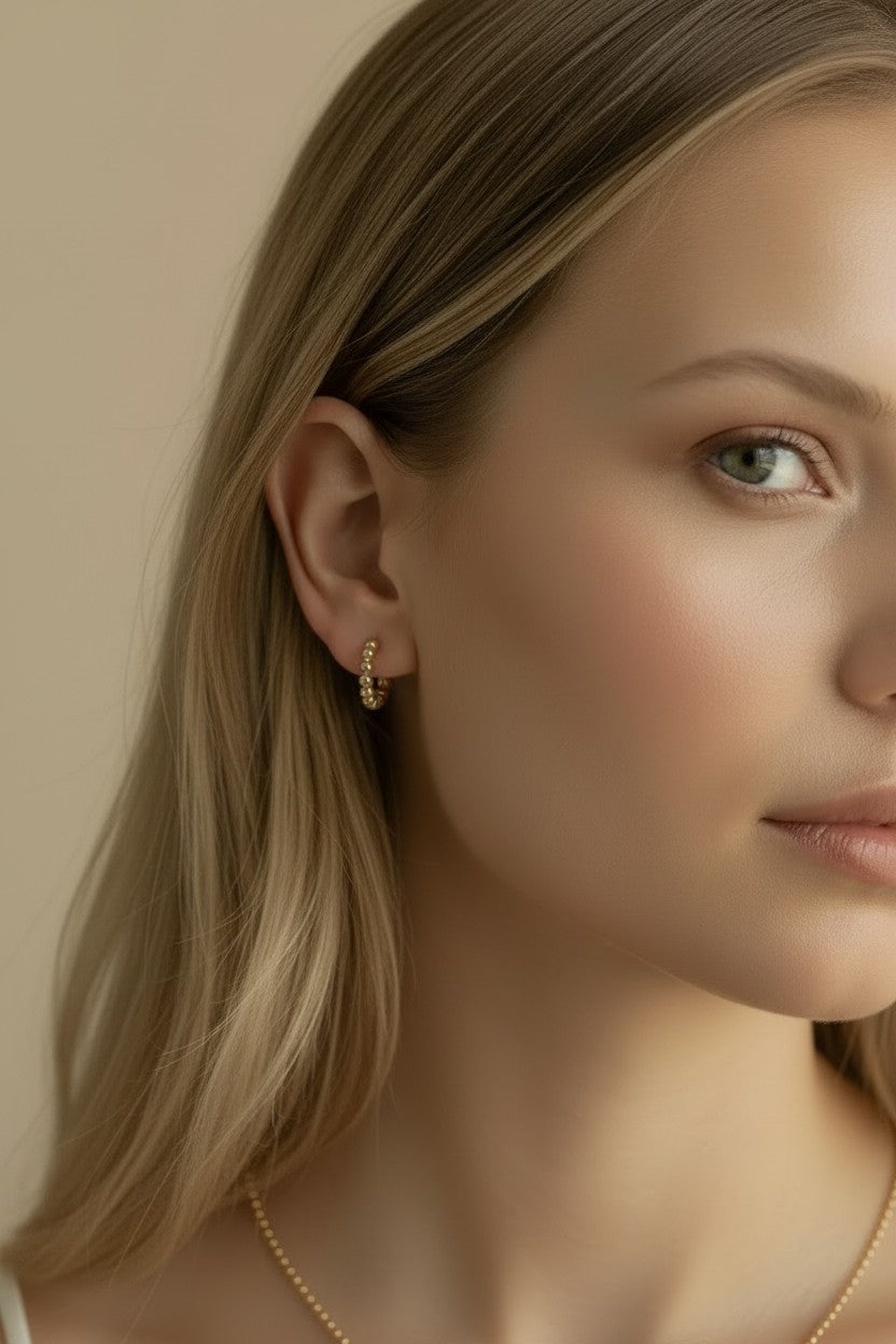 18k Gold Filled Beaded Clicker Hoops | Delicate Everyday Texture