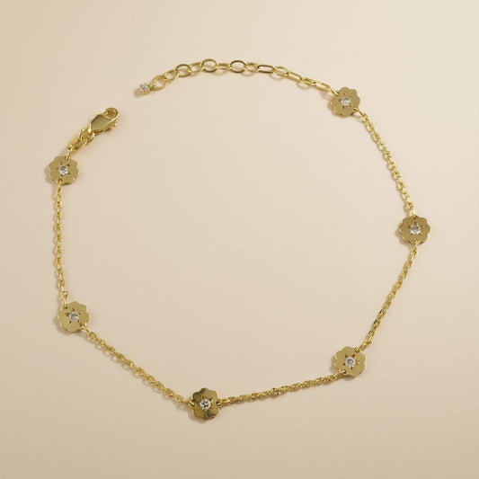 🌸 18k Gold Filled Flower Charm Anklet — A Garden at the Ankle. Every Step in Bloom.