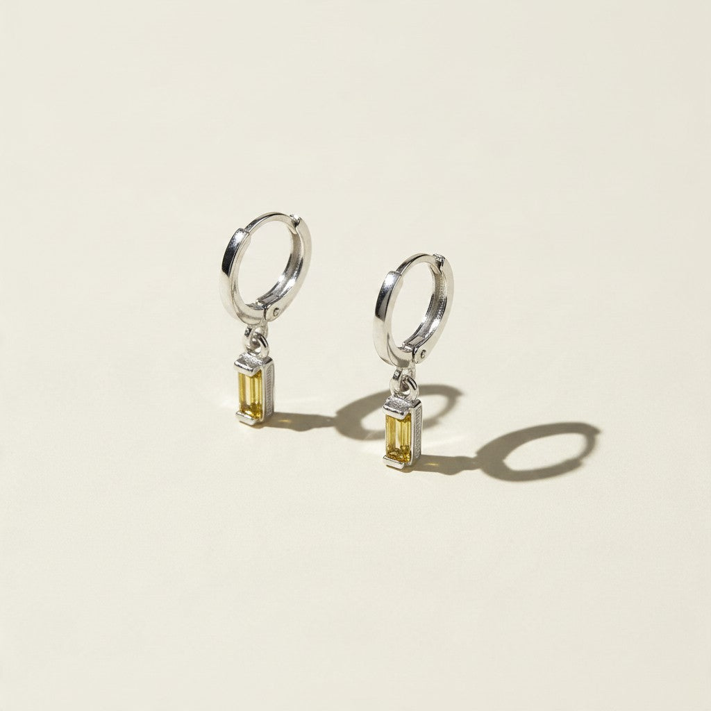 🌈 .925 Silver Filled Birthstone Baguette Huggie Hoop Earrings — Your Month. Your Color. A Daily Charm.