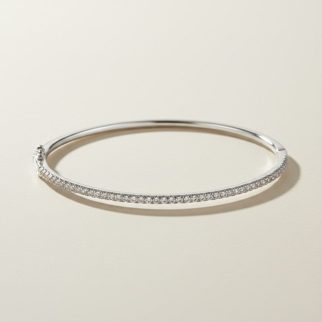 18k Gold Filled Thin Line CZ Bangle Bracelet | Secure Lock, Subtle Sparkle