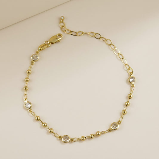 ✨ 18k Gold Filled Bead & CZ Bracelet — Warm Gold. Quiet Sparkle. The Wrist's Perfect Companion.