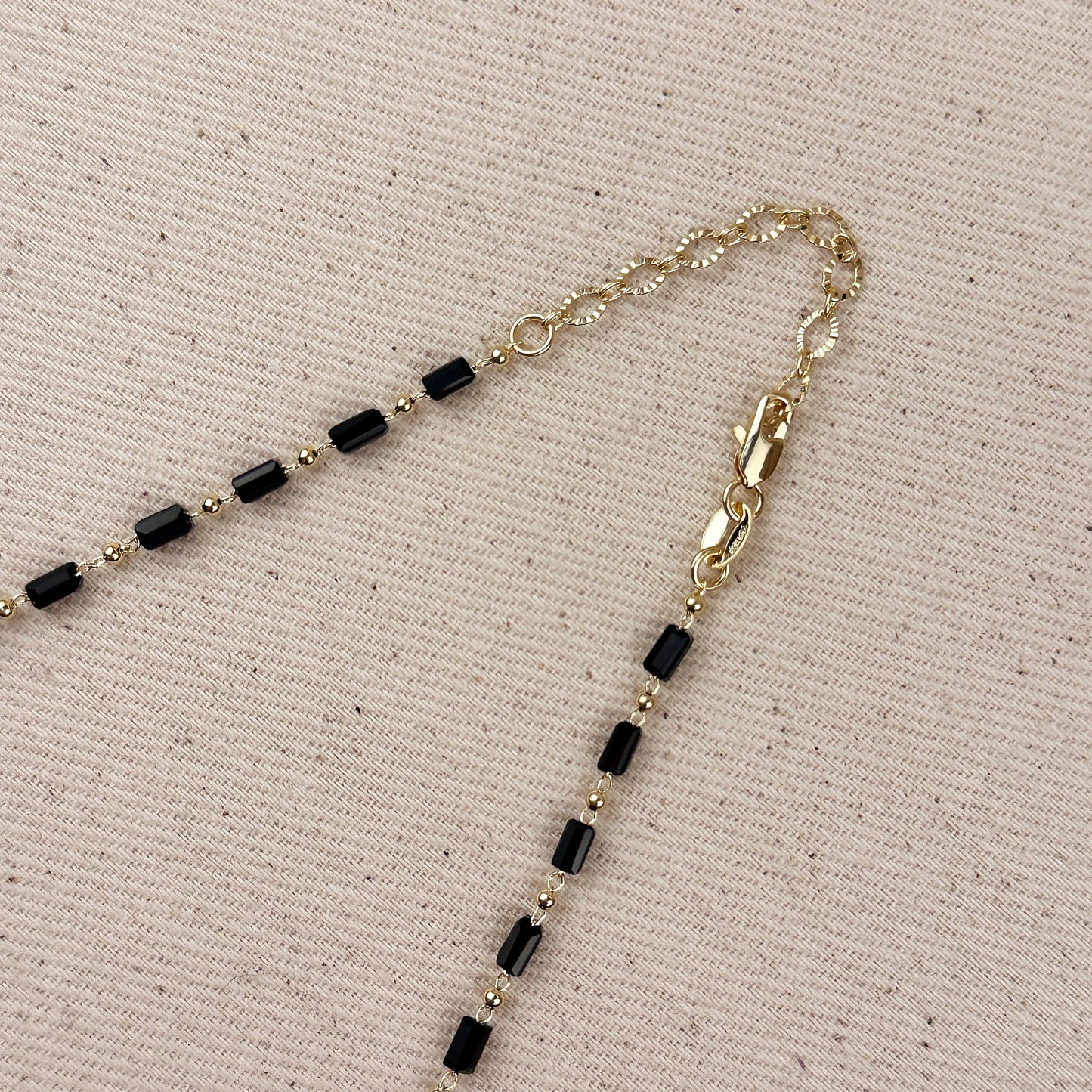 18k Gold Filled 2 mm Black Baguette & Beads Necklace