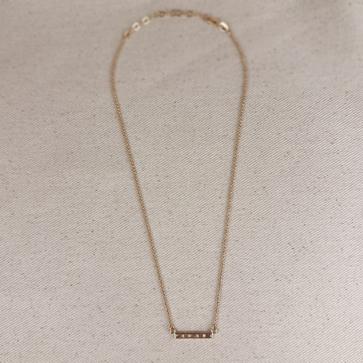 18k Gold Filled CZ Bar Necklace