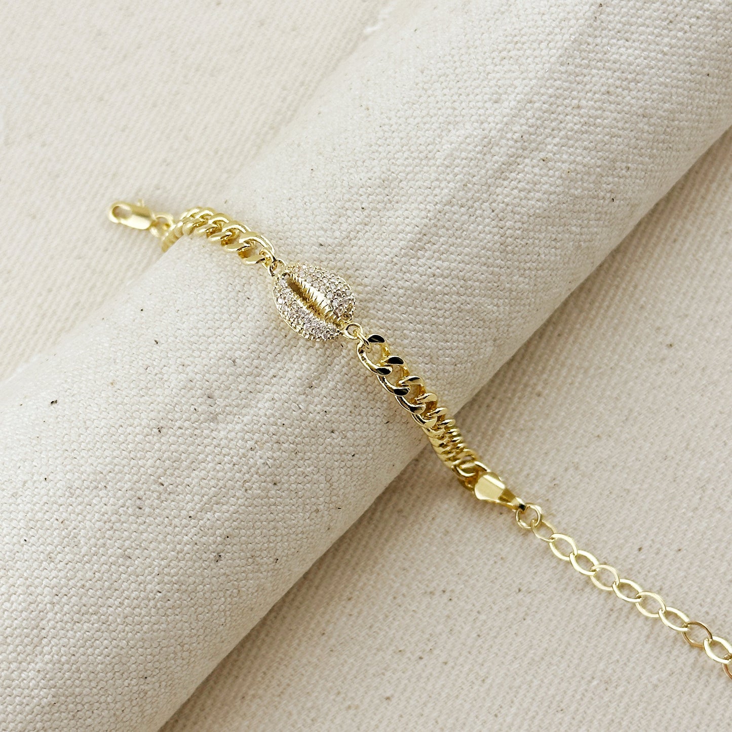 18k Gold Filled Cowrie CZ Bracelet