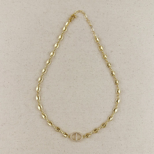 18k Gold Filled Cubic Zircon Accent Mariner Choker Necklace