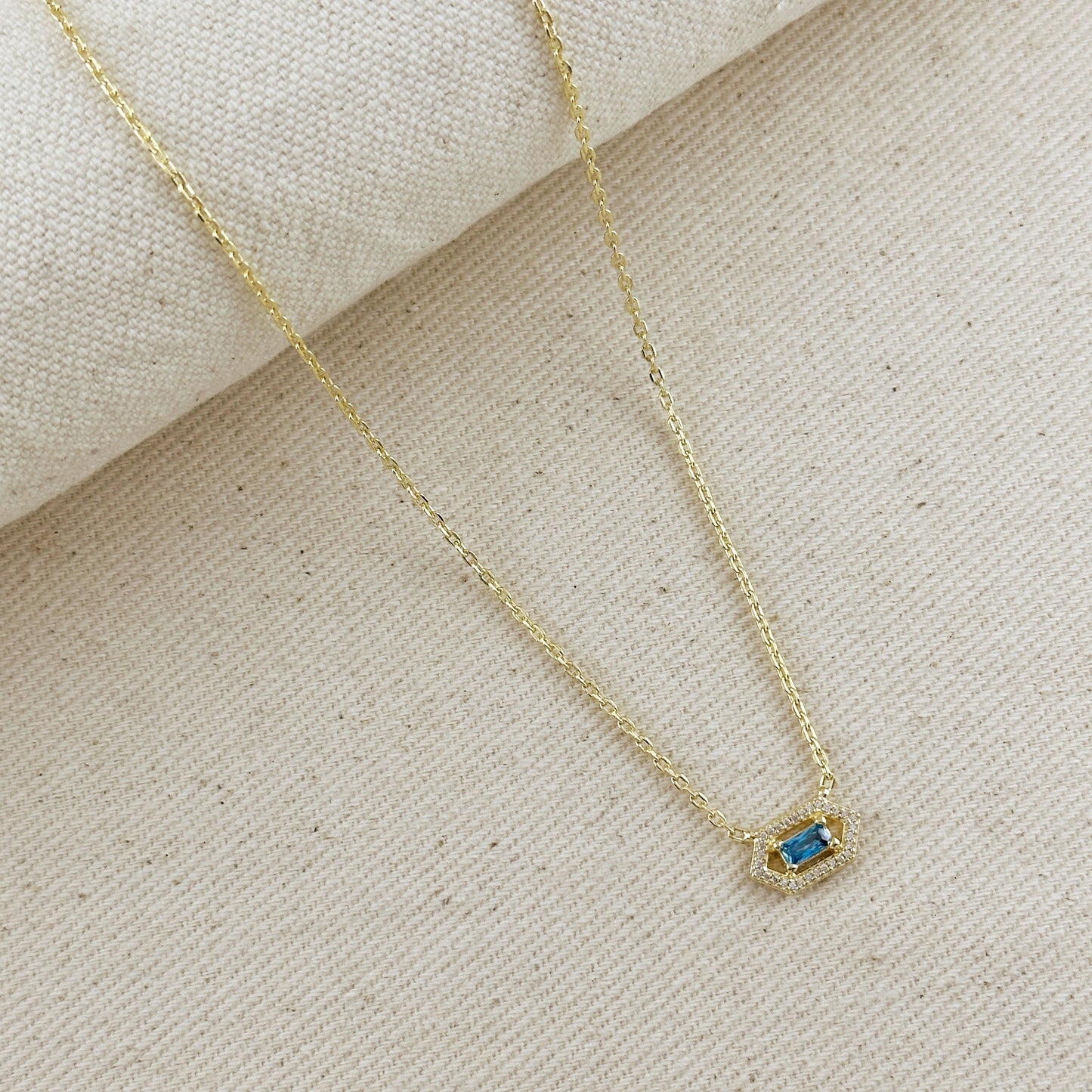 18k Gold Filled Fancy Birthstone Baguette Necklace