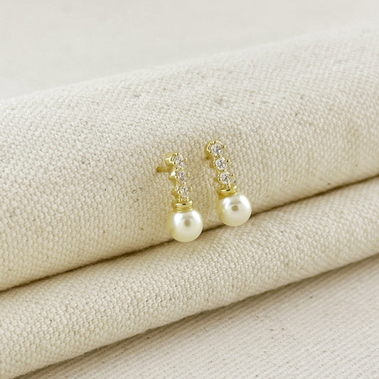 18k Gold Filled CZ & pearl Drop Stud Earrings