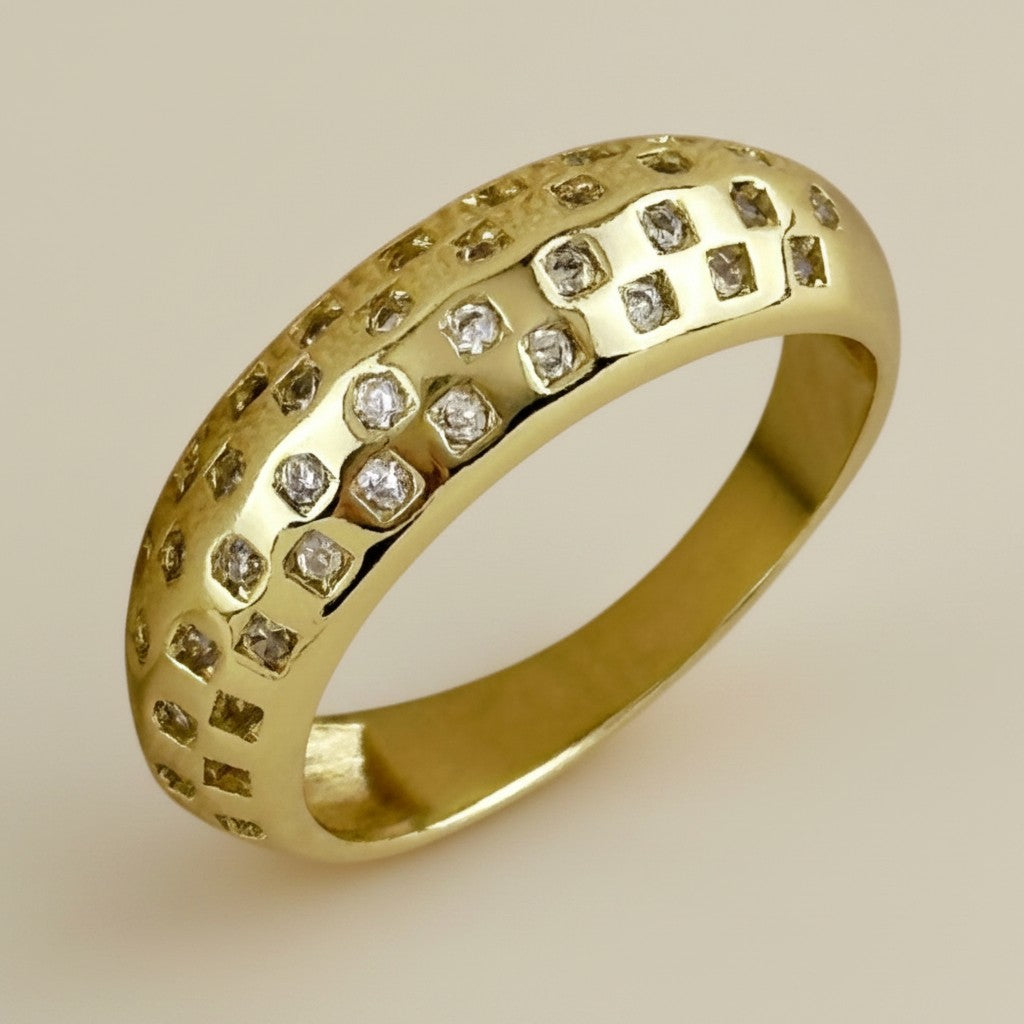 18k Gold Filled Domed Pavé CZ Ring | Bold Sparkle Statement