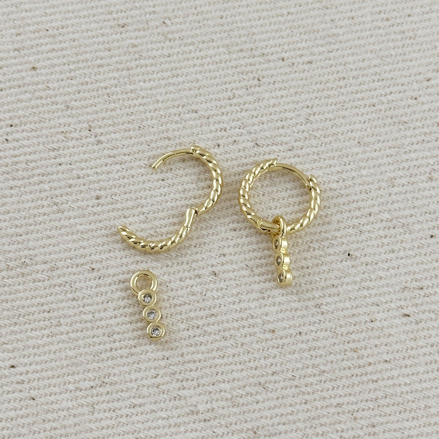 18k Gold Filled Mini Twisted Hoop Earrings With CZ Charm