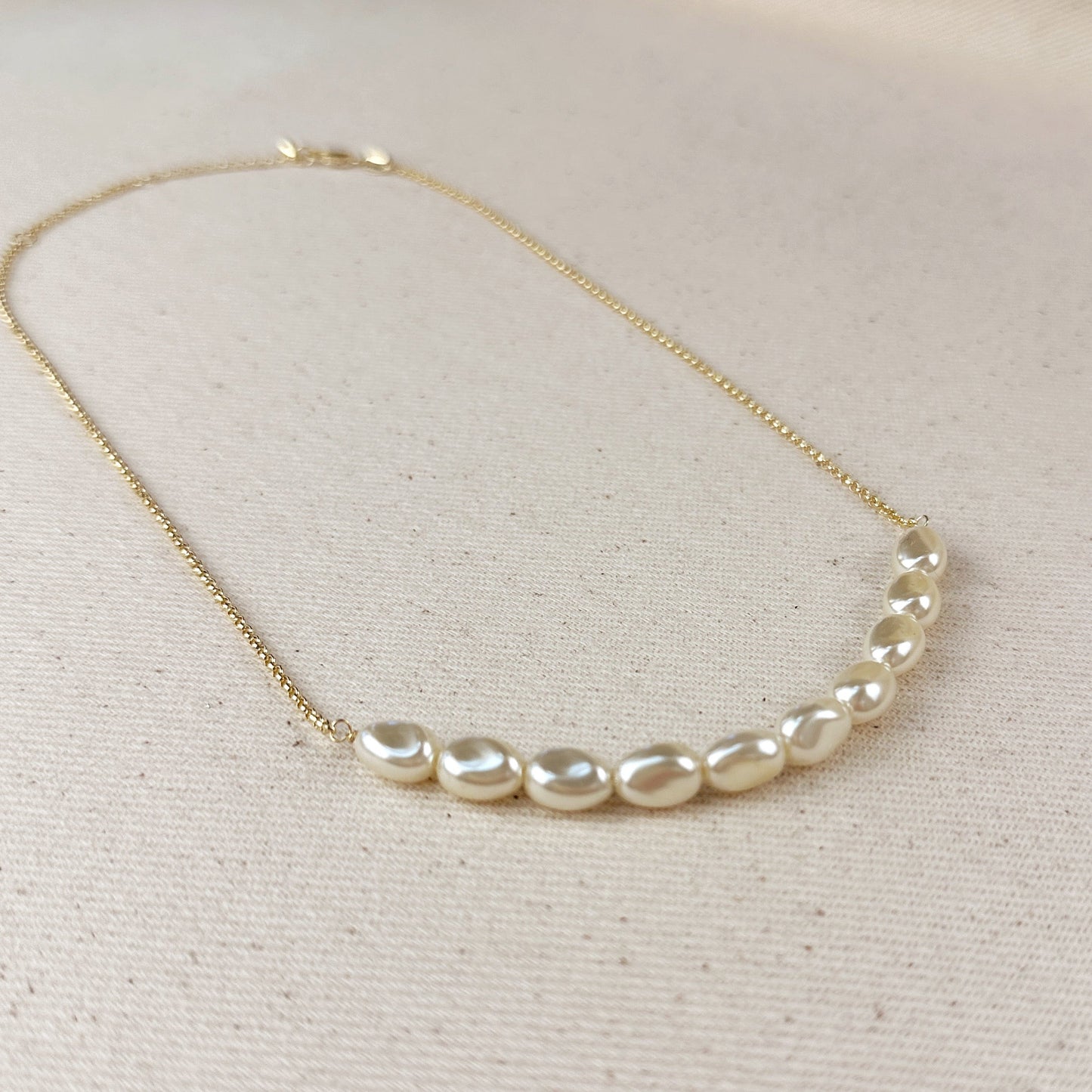 18k Gold Filled Row of  Baroque Pearls Necklace