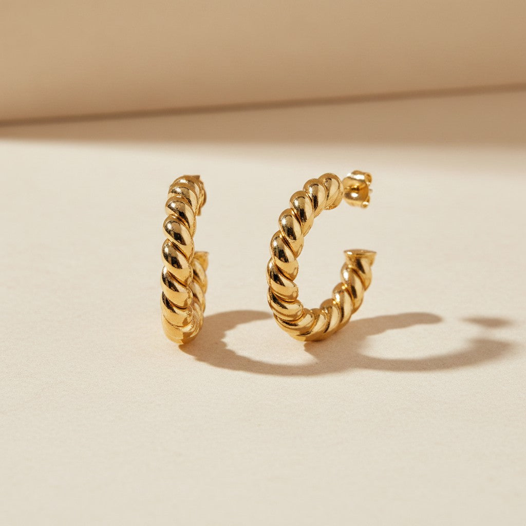 ✨ 18k Gold Filled Croissant Hoop Earrings — The Twisted Tube Classic. Now With Push-Back Closure.