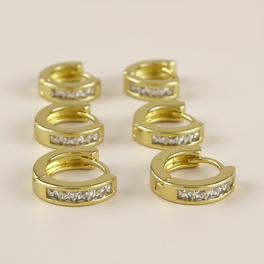 CZ Line Clicker Hoop Earrings - Small Crystal Huggie Hoops 12mm | Sparkly Minimalist Earrings for Women | Hypoallergenic