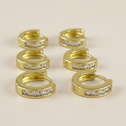 CZ Line Clicker Hoop Earrings - Small Crystal Huggie Hoops 12mm | Sparkly Minimalist Earrings for Women | Hypoallergenic