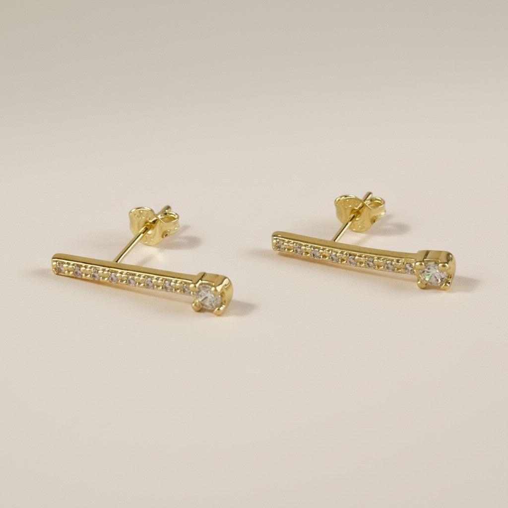 18k Gold Filled Pavé CZ Bar Stud Earrings — Everyday Elegance, Effortlessly Worn