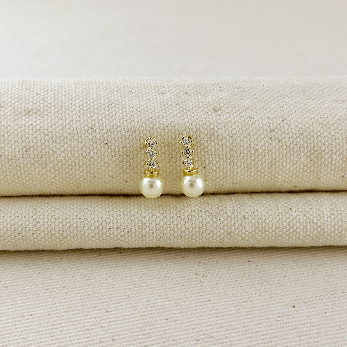 18k Gold Filled CZ & pearl Drop Stud Earrings