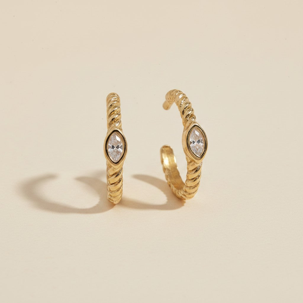 18k Gold Filled Mini CZ Eye C-Hoop Earrings — The Protective Gaze, Set in Warm Gold.