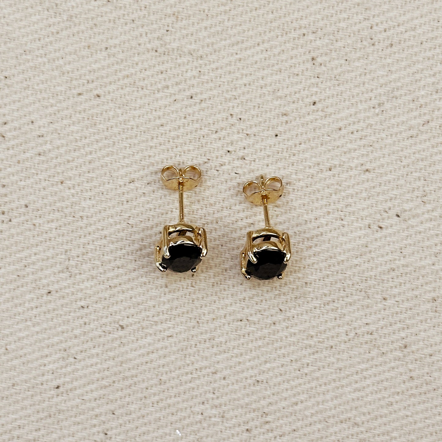 18k Gold Filled Oval Black Cubic Zirconia Stud Earrings