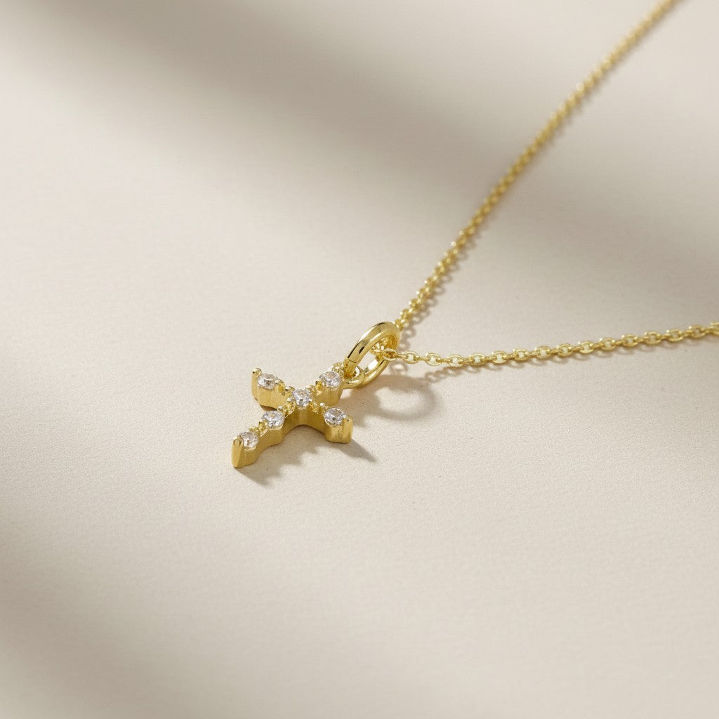 18k Gold Filled CZ Cross Necklace — Worn Close to the Heart, Every Single Day