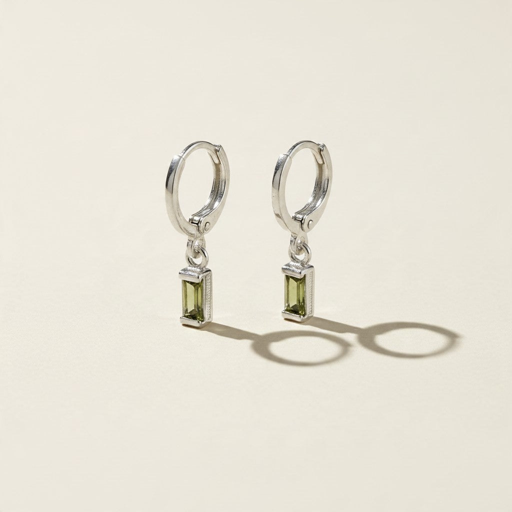 🌈 .925 Silver Filled Birthstone Baguette Huggie Hoop Earrings — Your Month. Your Color. A Daily Charm.