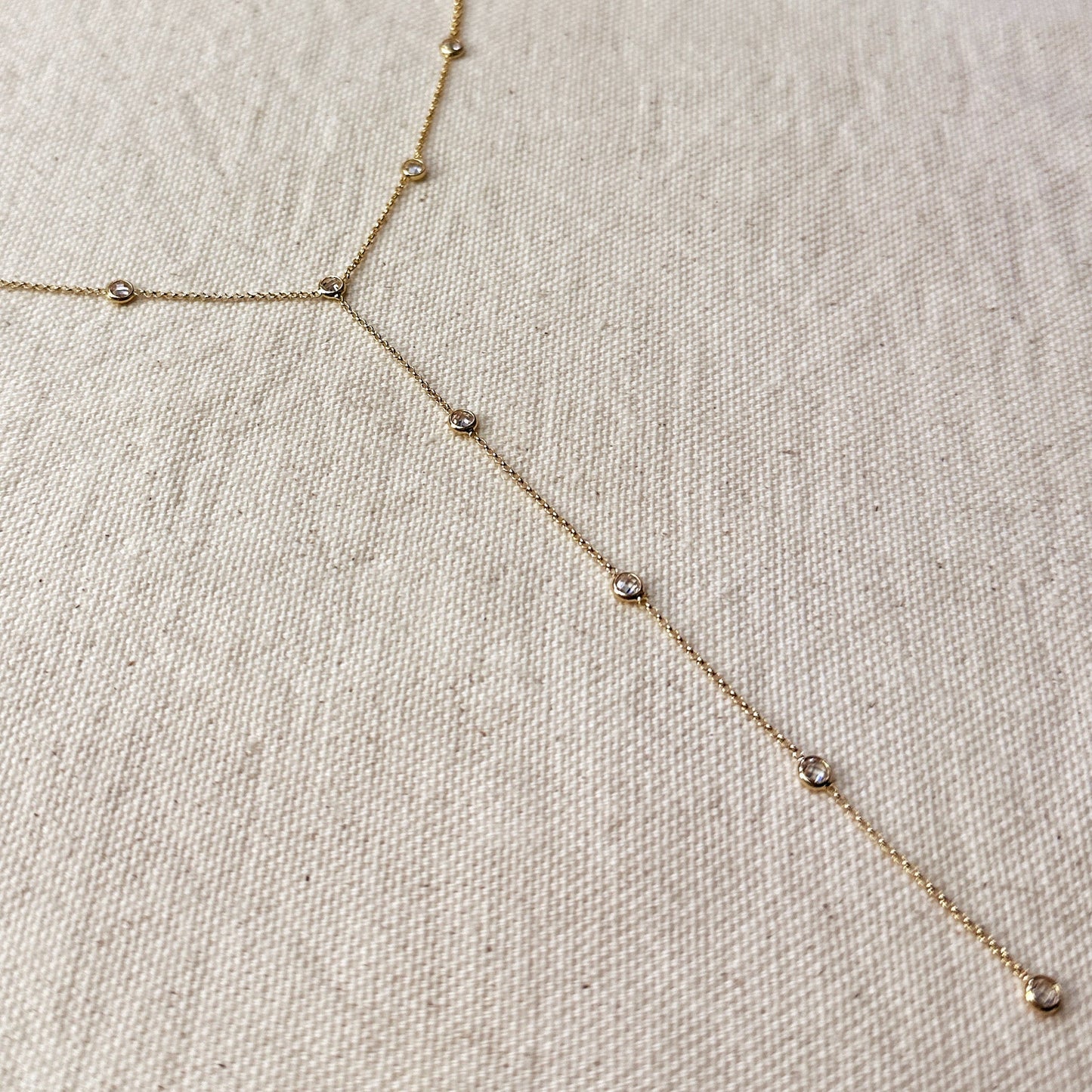 18k Gold Filled Lariat Necklace With Bezel CZ