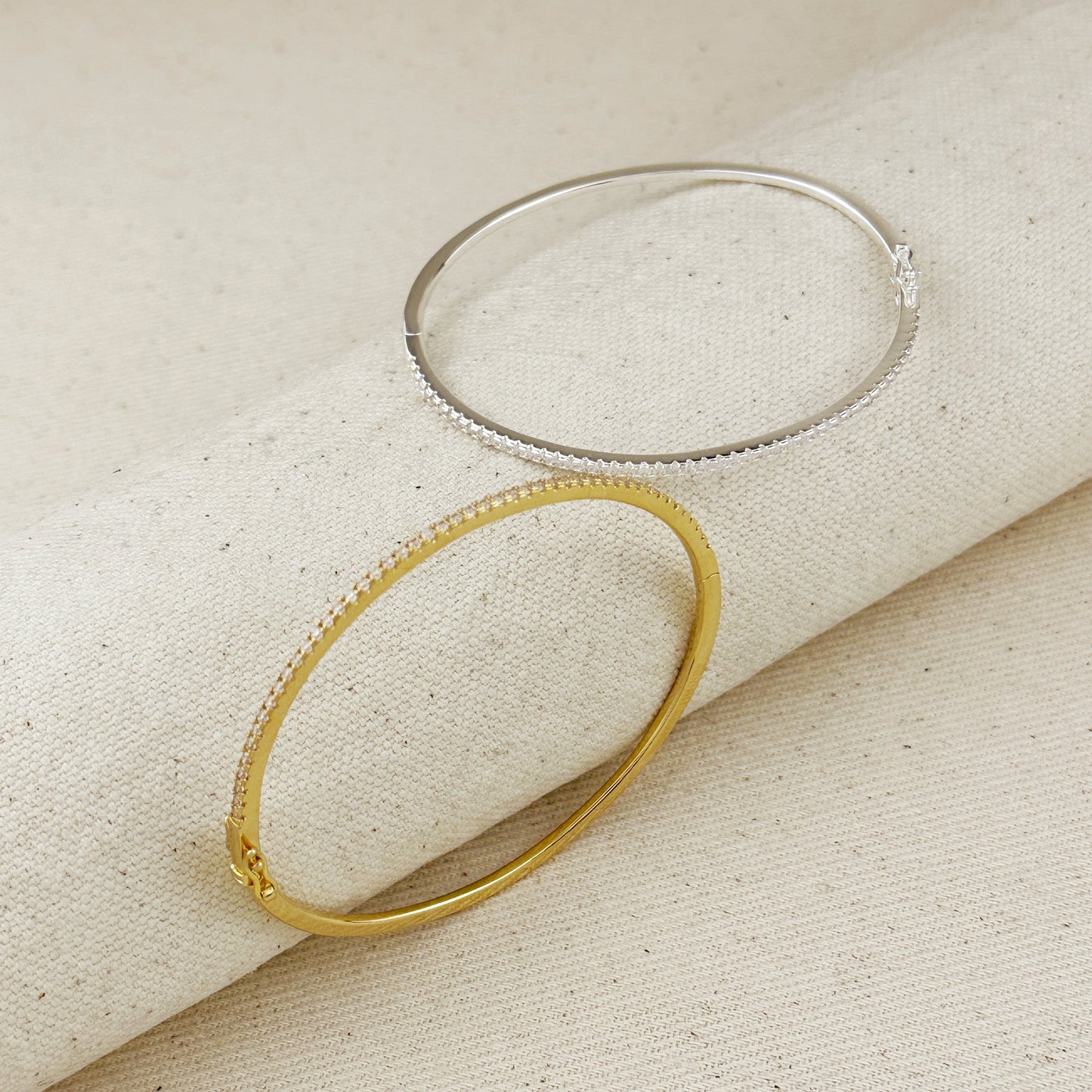 18k Gold Filled Thin Line CZ Bangle Bracelet