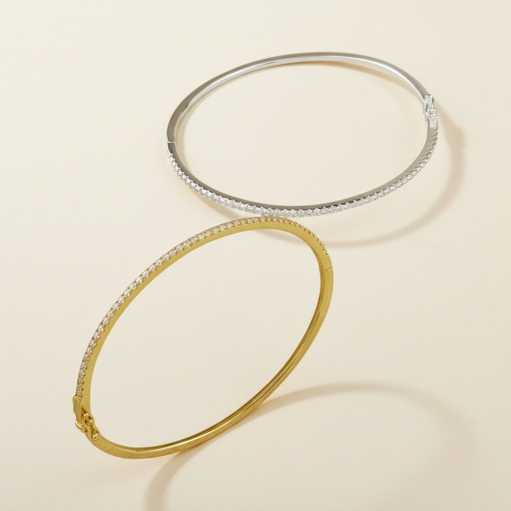 18k Gold Filled Thin Line CZ Bangle Bracelet | Secure Lock, Subtle Sparkle