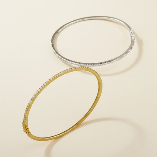18k Gold Filled Thin Line CZ Bangle Bracelet | Secure Lock, Subtle Sparkle
