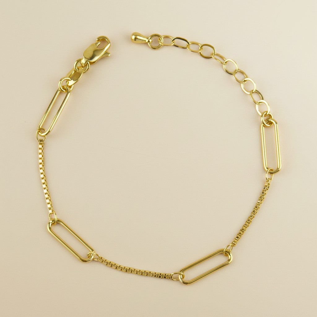 18K Gold Filled Paperclip & Box Chain Bracelet