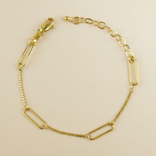 18K Gold Filled Paperclip & Box Chain Bracelet