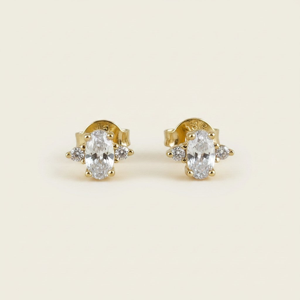 18k Gold Filled Oval CZ Stud Earrings | Classic Meets Contemporary