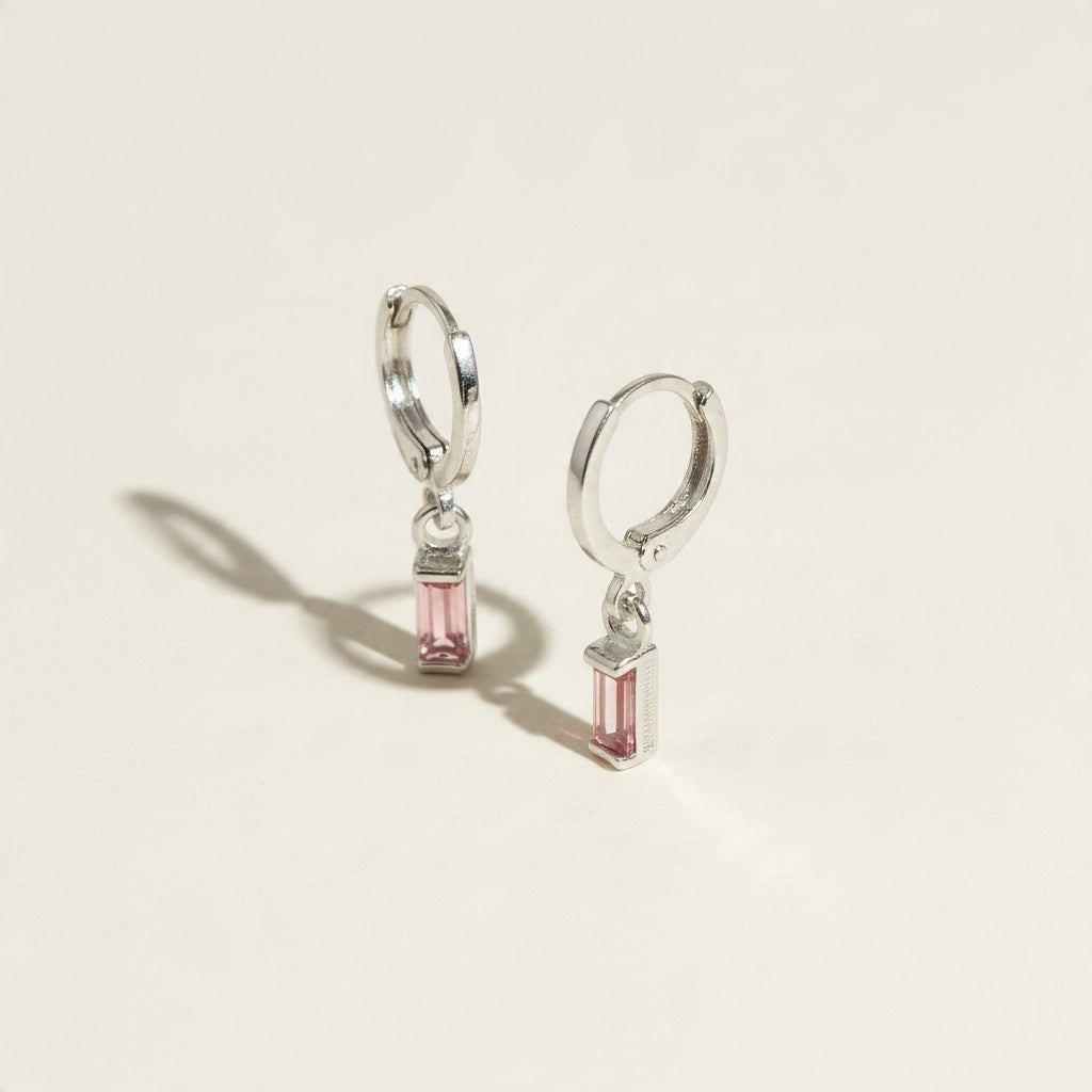 🌈 .925 Silver Filled Birthstone Baguette Huggie Hoop Earrings — Your Month. Your Color. A Daily Charm.