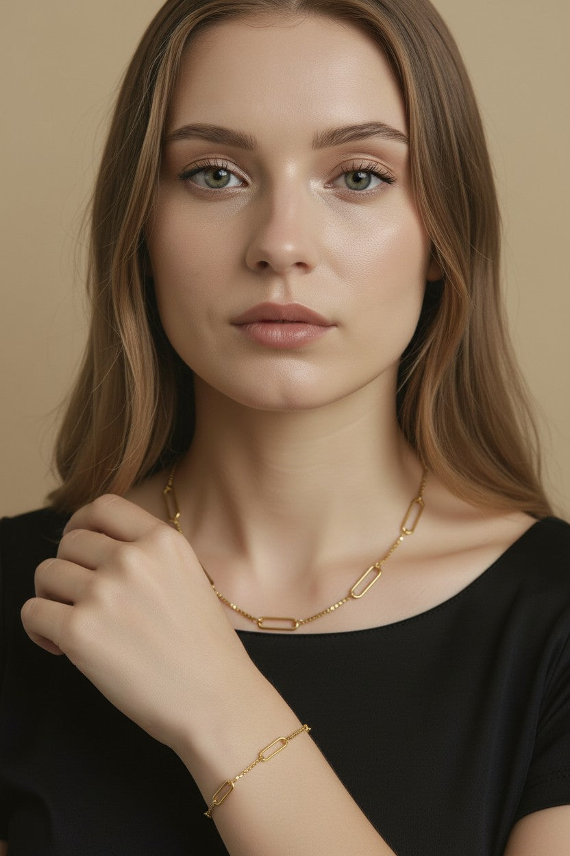 18K Gold Filled Paperclip & Box Chain Bracelet