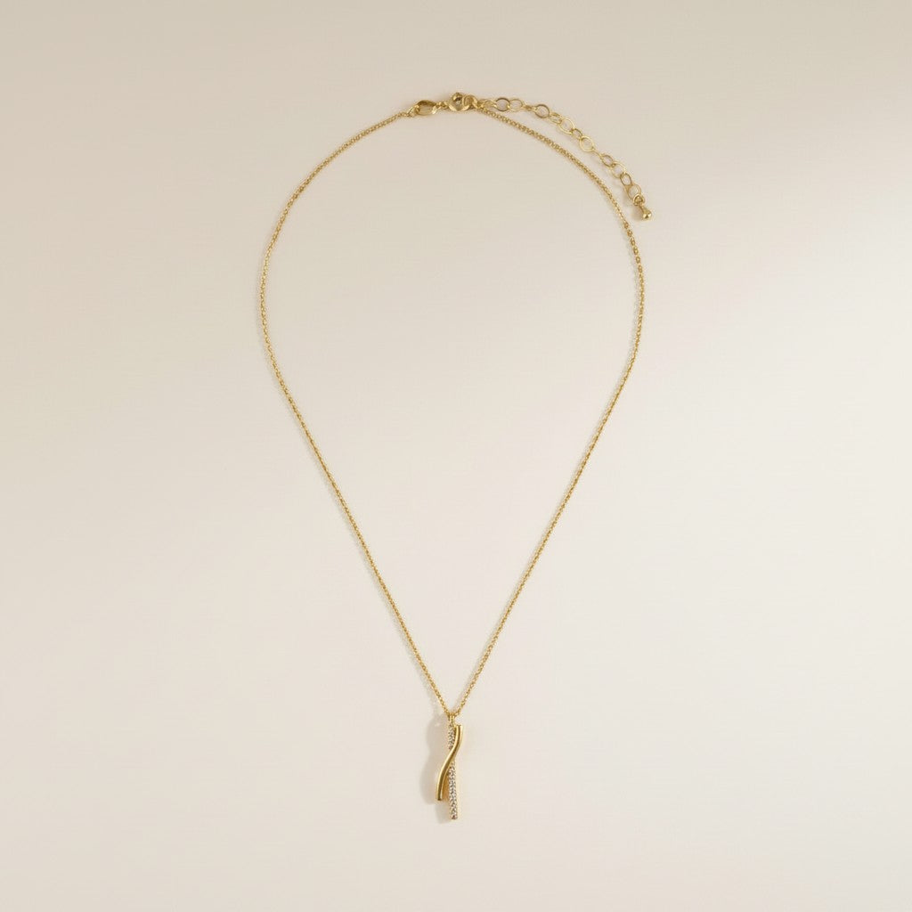 18k Gold Filled Curve Bar CZ Necklace