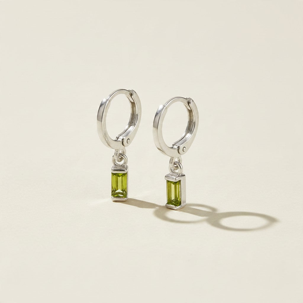 🌈 .925 Silver Filled Birthstone Baguette Huggie Hoop Earrings — Your Month. Your Color. A Daily Charm.