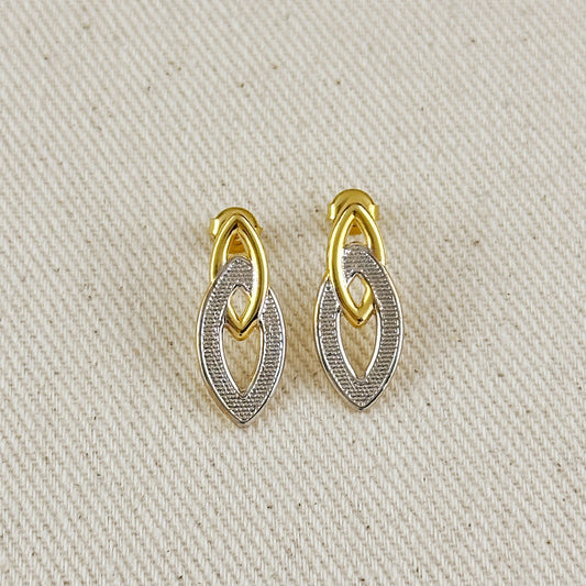 Double Elliptical Gold and Rhodium Earrings Stud