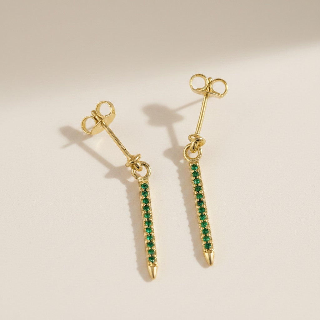 ✨ 18k Gold Filled Emerald CZ Spear Drop Earrings — Sharp, Sleek; Undeniably Modern