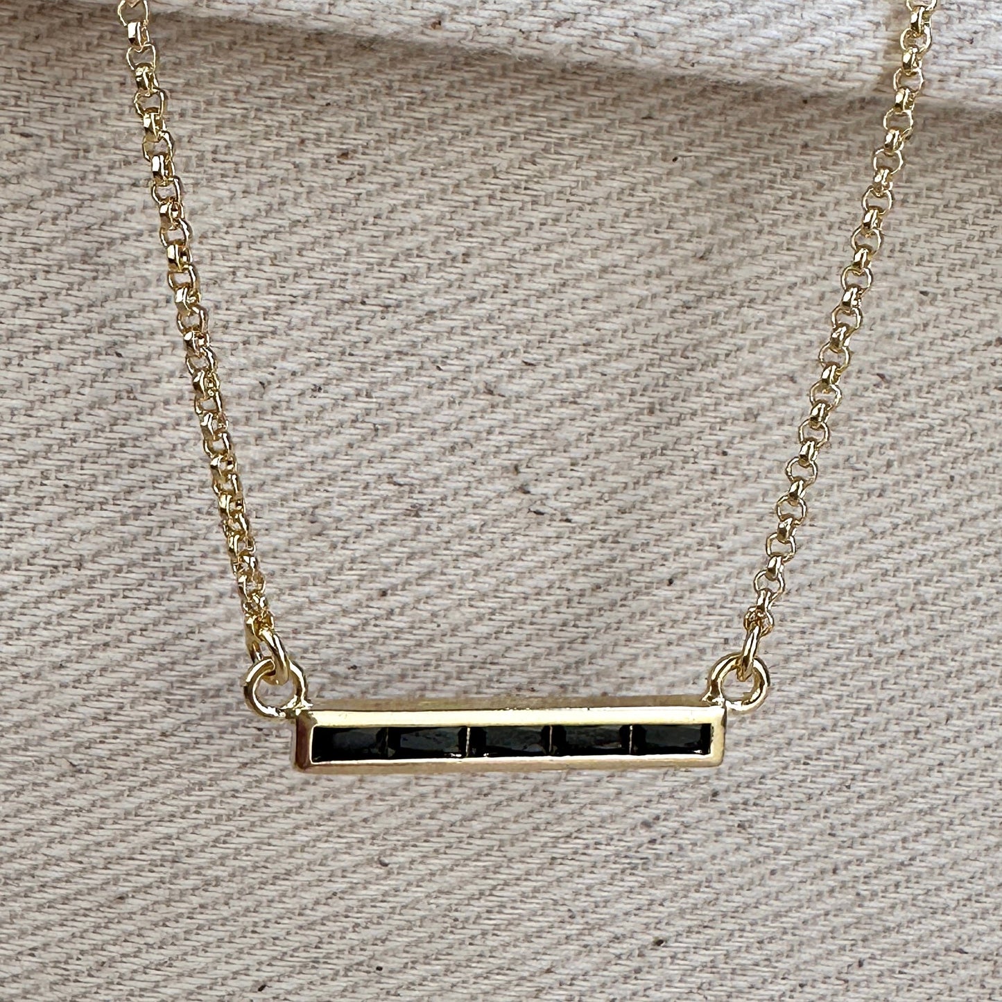 18k Gold Filled CZ Bar Necklace