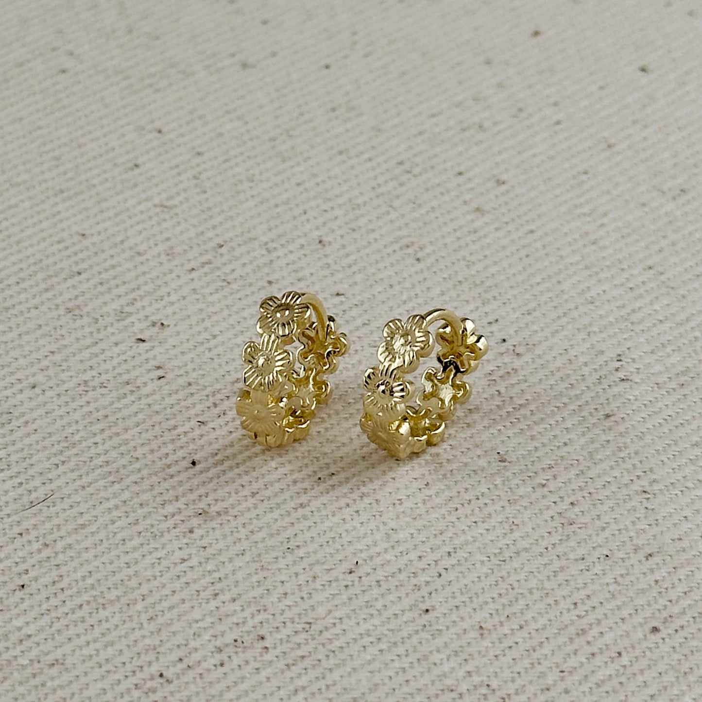 18k Gold Filled Flower Huggies Hoop Earrings