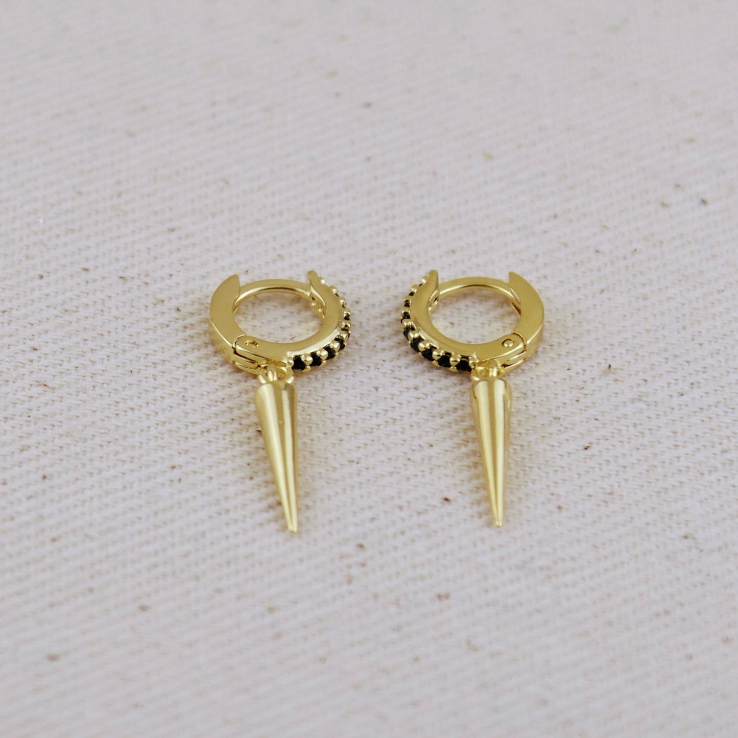 18k Gold Filled Black CZ Hoop Earrings With Spike Drop