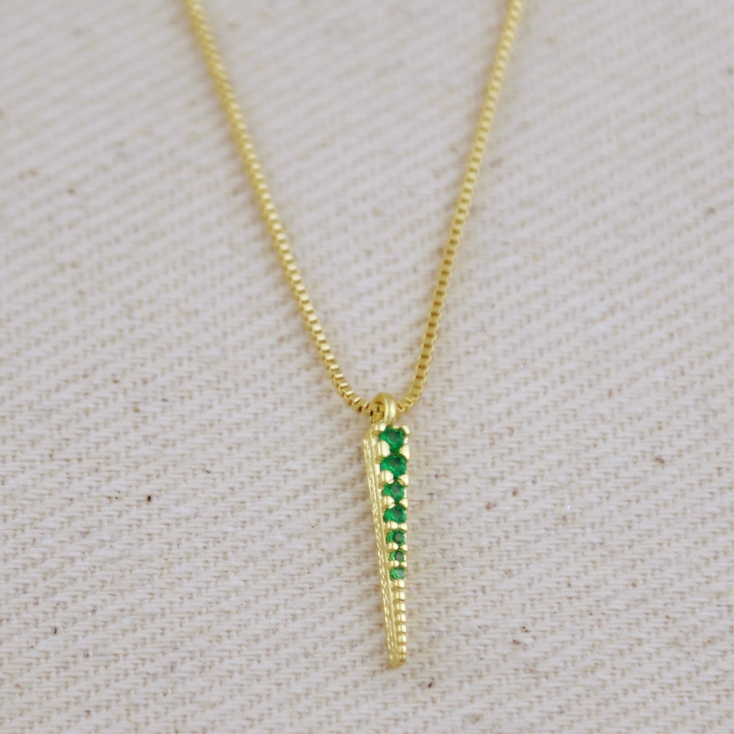 18k Gold Filled Emerald CZ Spear Necklace