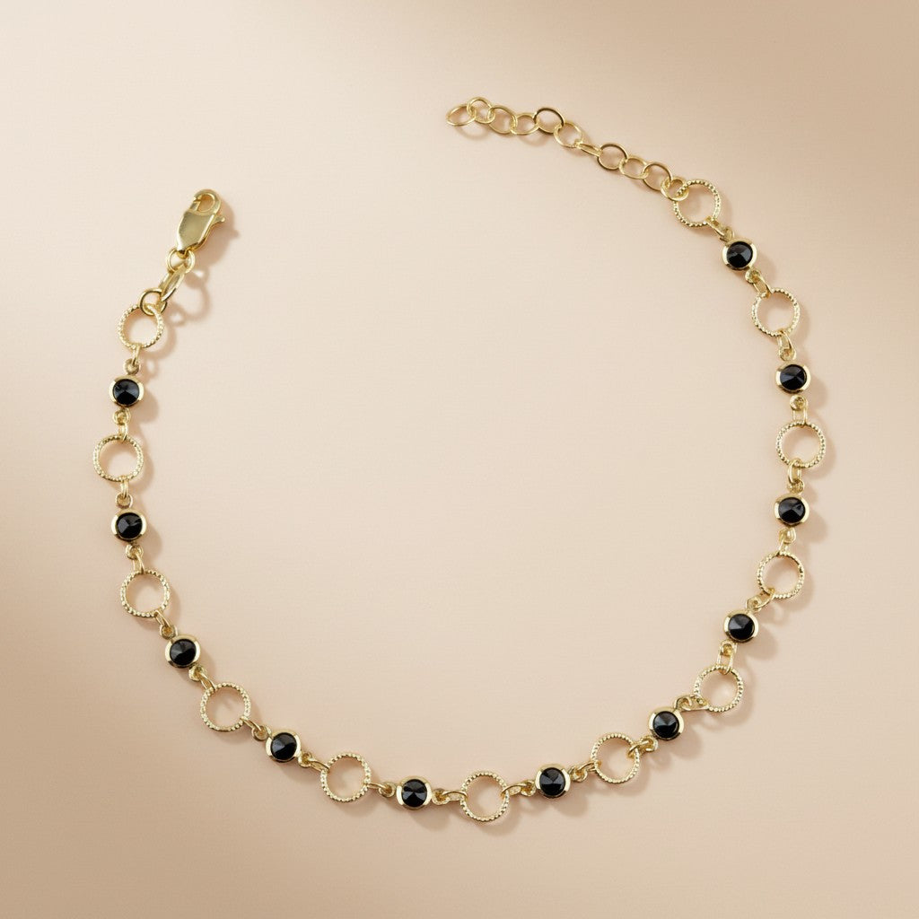 ✨ 18k Gold Filled Black CZ Circle Link Anklet — Gold and Black. The Contrast That Commands.