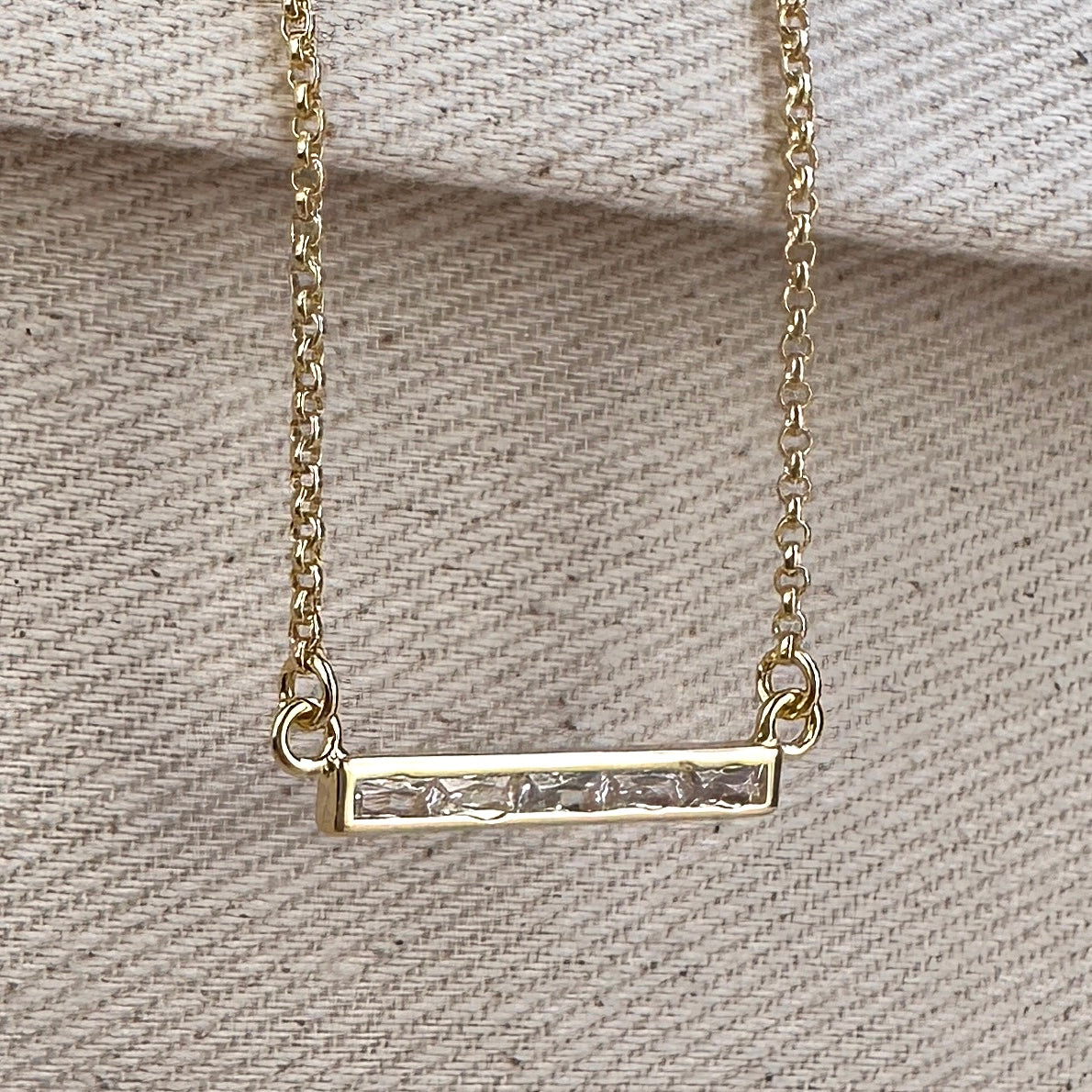 18k Gold Filled CZ Bar Necklace